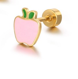 Cute Apple Titanium Steel Plating Ear Studs 1 Piece