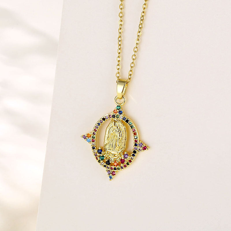 Ins Style Human Faith Stainless Steel Titanium Steel Plating Inlay Zircon 18k Gold Plated Gold Plated Pendant Necklace