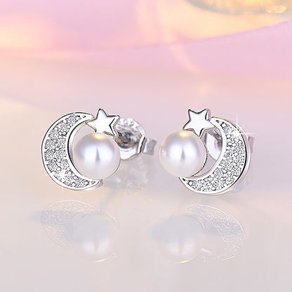 1 Pair Sweet Leaf Crown Bow Knot Imitation Pearl Copper Inlay Rhinestones Earrings