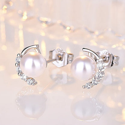 1 Pair Sweet Leaf Crown Bow Knot Imitation Pearl Copper Inlay Rhinestones Earrings