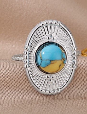 1 Piece Fashion Sun Stainless Steel Plating Inlay Turquoise Open Ring