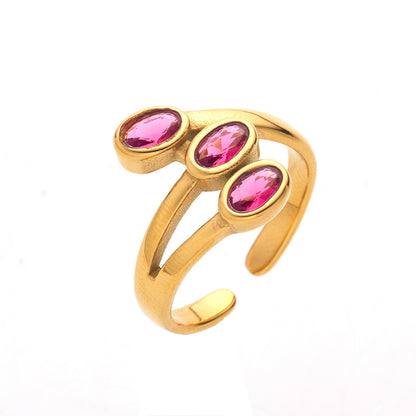 Retro Oval Titanium Steel Inlay Zircon Rings 1 Piece