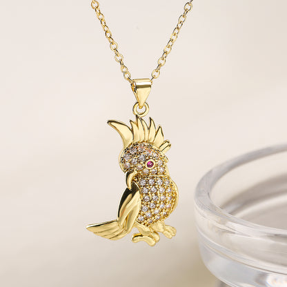 Ins Style Bird Copper Plating Inlay Zircon 18k Gold Plated Pendant Necklace