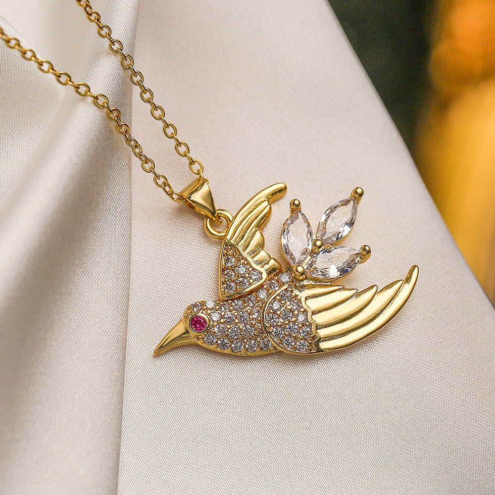 Ins Style Bird Copper Plating Inlay Zircon 18k Gold Plated Pendant Necklace