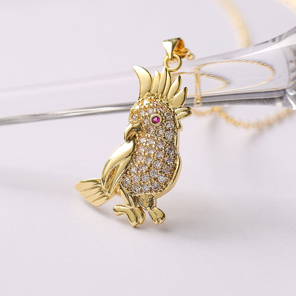 Ins Style Bird Copper Plating Inlay Zircon 18k Gold Plated Pendant Necklace