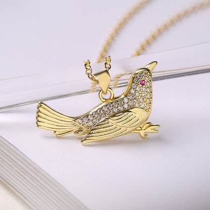 Ins Style Bird Copper Plating Inlay Zircon 18k Gold Plated Pendant Necklace