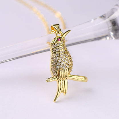 Ins Style Bird Copper Plating Inlay Zircon 18k Gold Plated Pendant Necklace