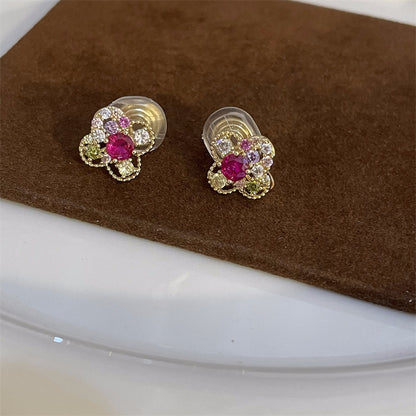 Simple Style Star Heart Shape Flower Copper Plating Inlay Zircon Earrings Ear Studs 1 Pair