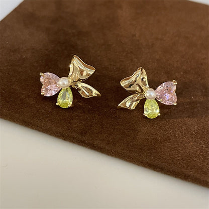 Simple Style Star Heart Shape Flower Copper Plating Inlay Zircon Earrings Ear Studs 1 Pair