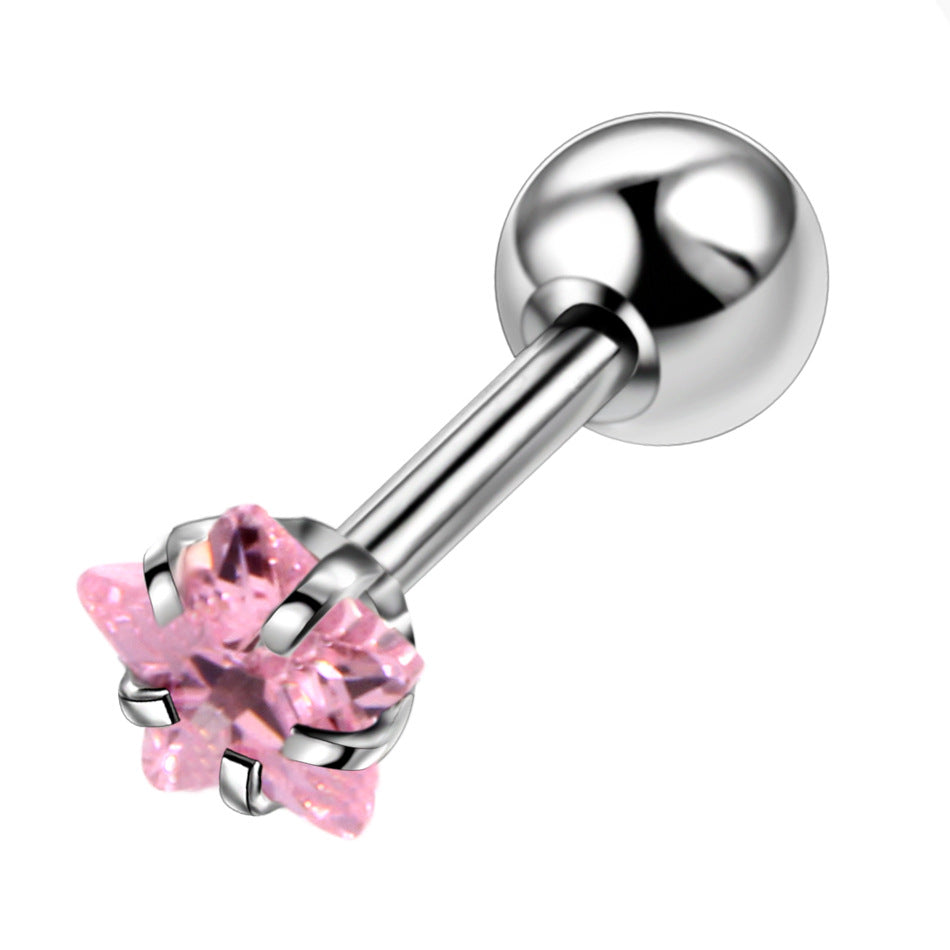 Fashion Flower Stainless Steel Inlay Zircon Ear Studs 1 Piece