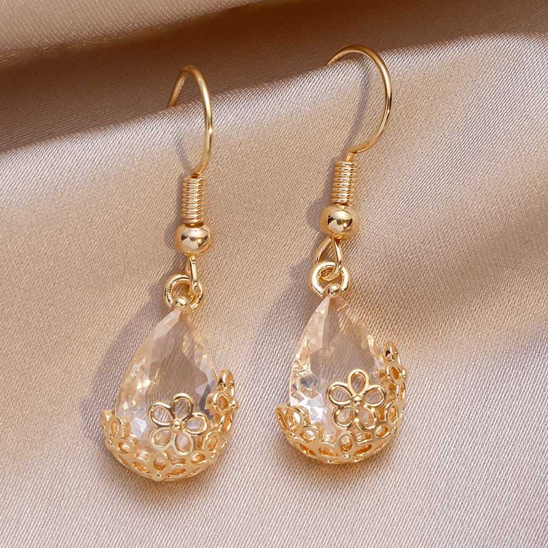 1 Pair Cute Shiny Water Droplets Plating Inlay Copper Zircon Gold Plated Ear Hook