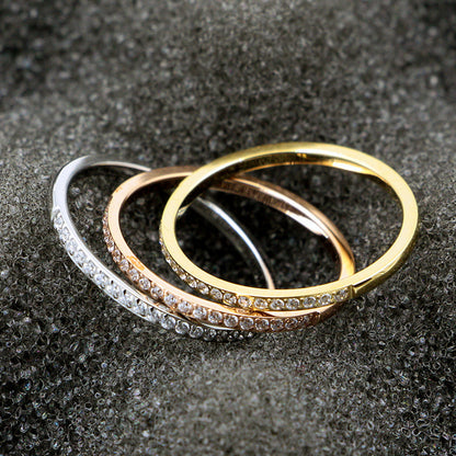 Wholesale Simple Style Circle Titanium Steel 14k Gold Plated Zircon Rings