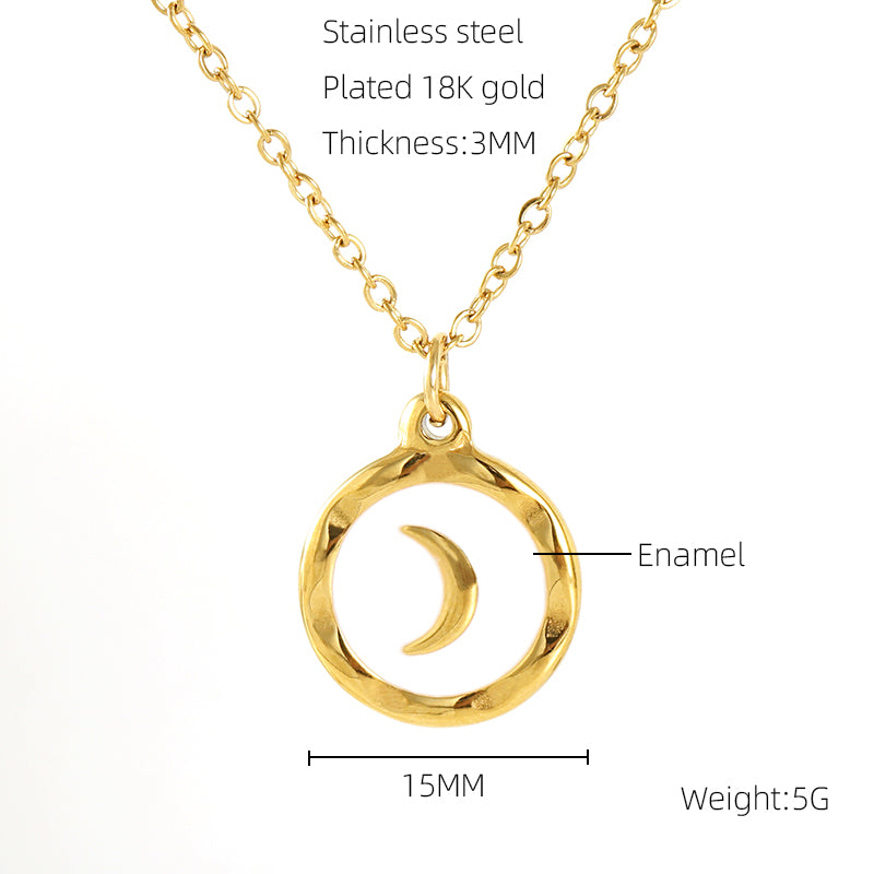 Wholesale Hip-hop Commute Cool Style Moon Stainless Steel 18k Gold Plated Pendant Necklace