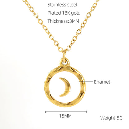 Wholesale Hip-hop Commute Cool Style Moon Stainless Steel 18k Gold Plated Pendant Necklace