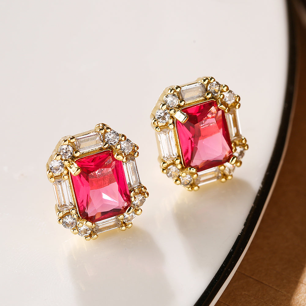 1 Pair Shiny Square Oval Plating Inlay Copper Zircon 18k Gold Plated Ear Studs