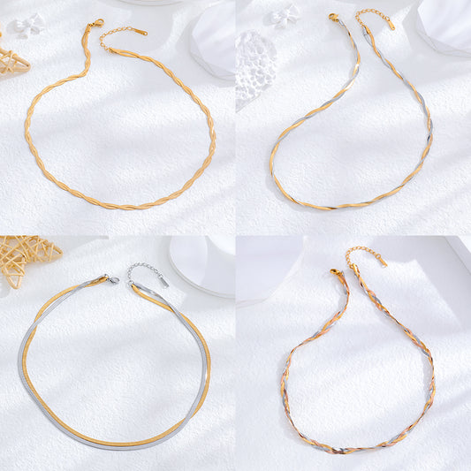 Wholesale Simple Style Solid Color Titanium Steel 24k Gold Plated Layered Necklaces