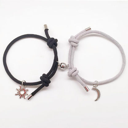 Simple Style Moon Alloy Braid Couple Unisex Bracelets