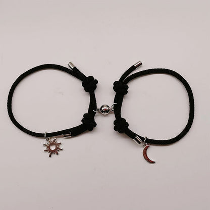 Simple Style Moon Alloy Braid Couple Unisex Bracelets