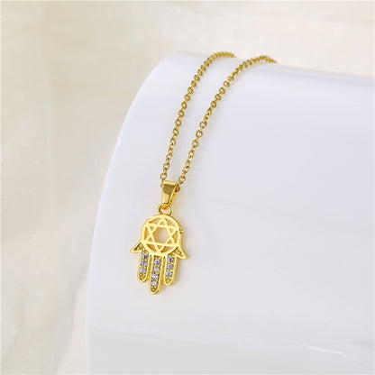 Wholesale Korean Style Christmas Tree Heart Shape Flower Stainless Steel Titanium Steel 18k Gold Plated Gold Plated Zircon Pendant Necklace