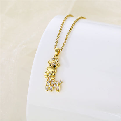 Wholesale Korean Style Christmas Tree Heart Shape Flower Stainless Steel Titanium Steel 18k Gold Plated Gold Plated Zircon Pendant Necklace