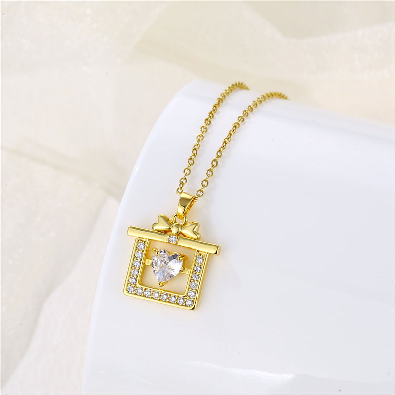 Wholesale Korean Style Christmas Tree Heart Shape Flower Stainless Steel Titanium Steel 18k Gold Plated Gold Plated Zircon Pendant Necklace