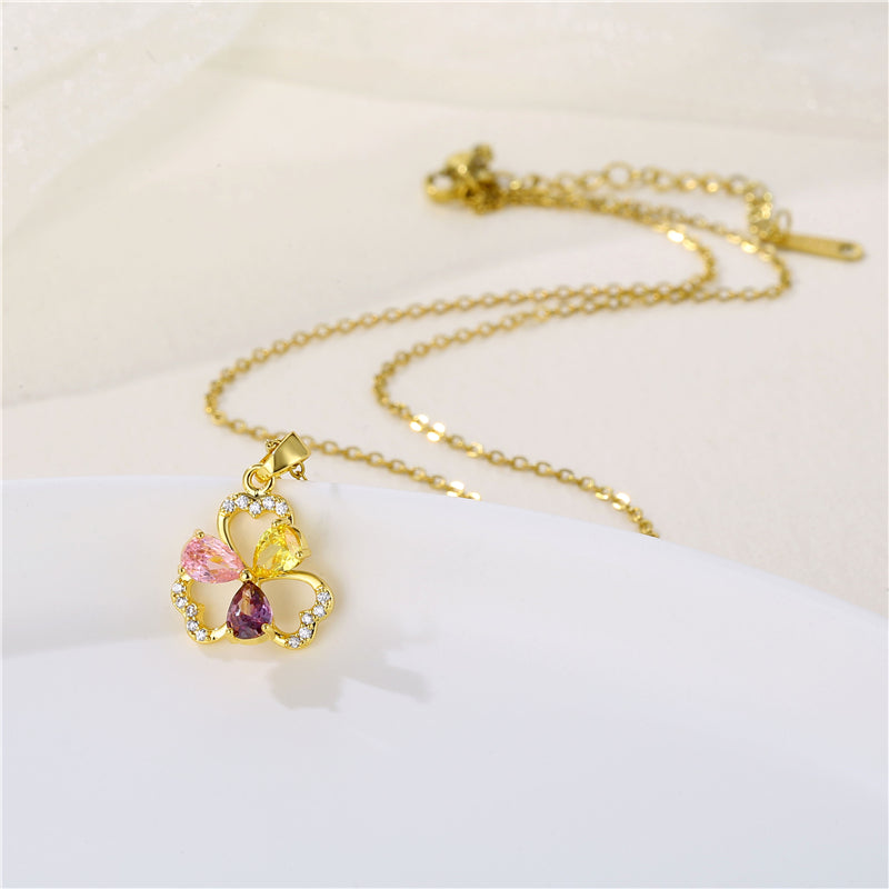 Wholesale Korean Style Christmas Tree Heart Shape Flower Stainless Steel Titanium Steel 18k Gold Plated Gold Plated Zircon Pendant Necklace