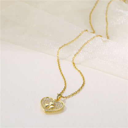 Wholesale Korean Style Christmas Tree Heart Shape Flower Stainless Steel Titanium Steel 18k Gold Plated Gold Plated Zircon Pendant Necklace