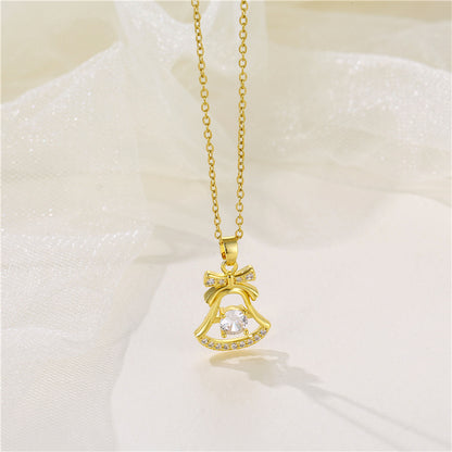 Wholesale Korean Style Christmas Tree Heart Shape Flower Stainless Steel Titanium Steel 18k Gold Plated Gold Plated Zircon Pendant Necklace