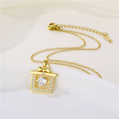 Wholesale Korean Style Christmas Tree Heart Shape Flower Stainless Steel Titanium Steel 18k Gold Plated Gold Plated Zircon Pendant Necklace