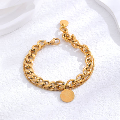 Wholesale Simple Style Round Solid Color Titanium Steel 24k Gold Plated Bracelets