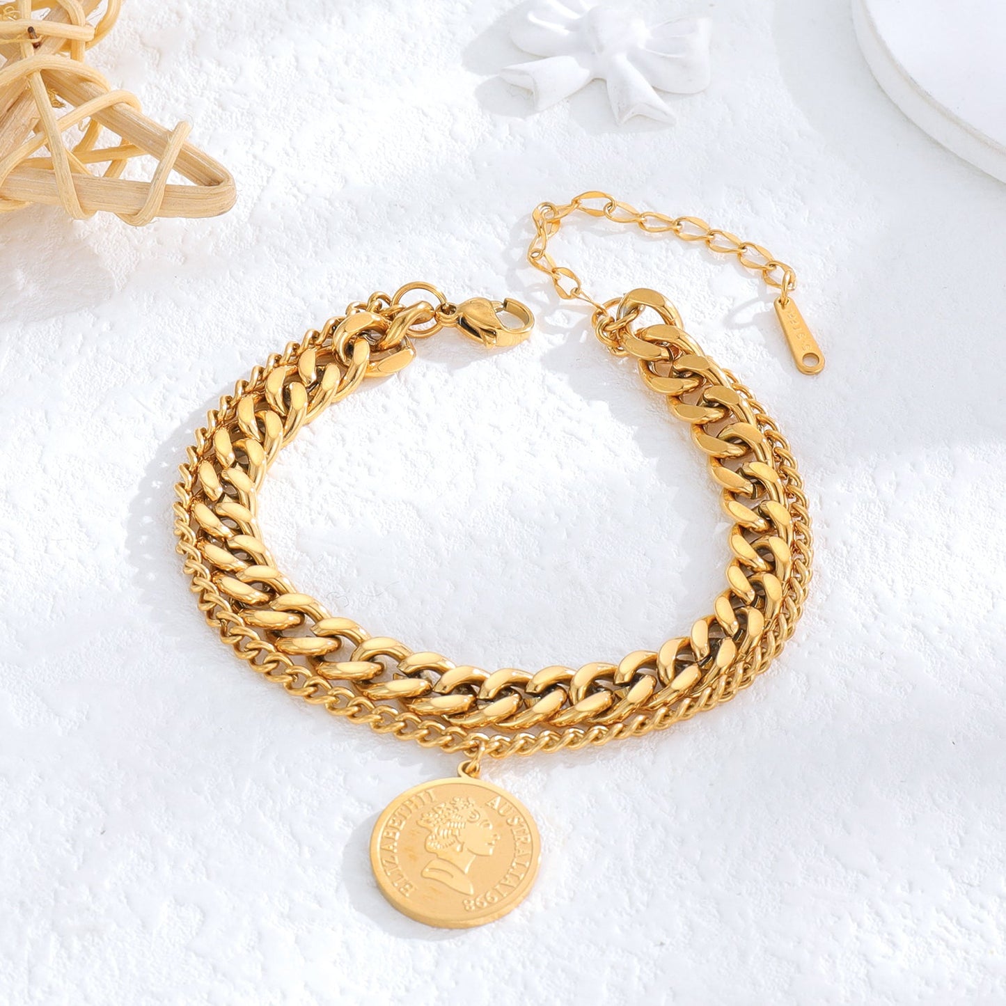 Wholesale Simple Style Round Solid Color Titanium Steel 24k Gold Plated Bracelets