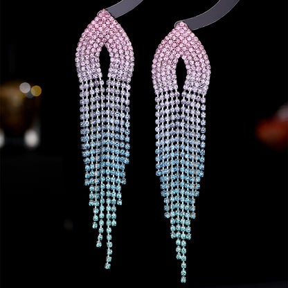 Retro Alloy Rhinestone Tassel Earrings Daily Unset Drop Earrings