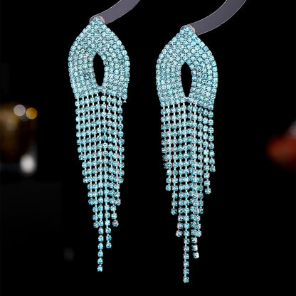 Retro Alloy Rhinestone Tassel Earrings Daily Unset Drop Earrings