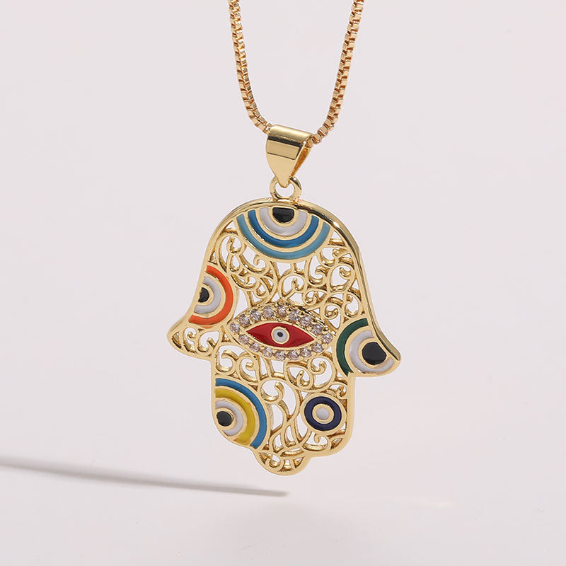 Elegant Devil's Eye Copper 14k Gold Plated Zircon Pendant Necklace In Bulk