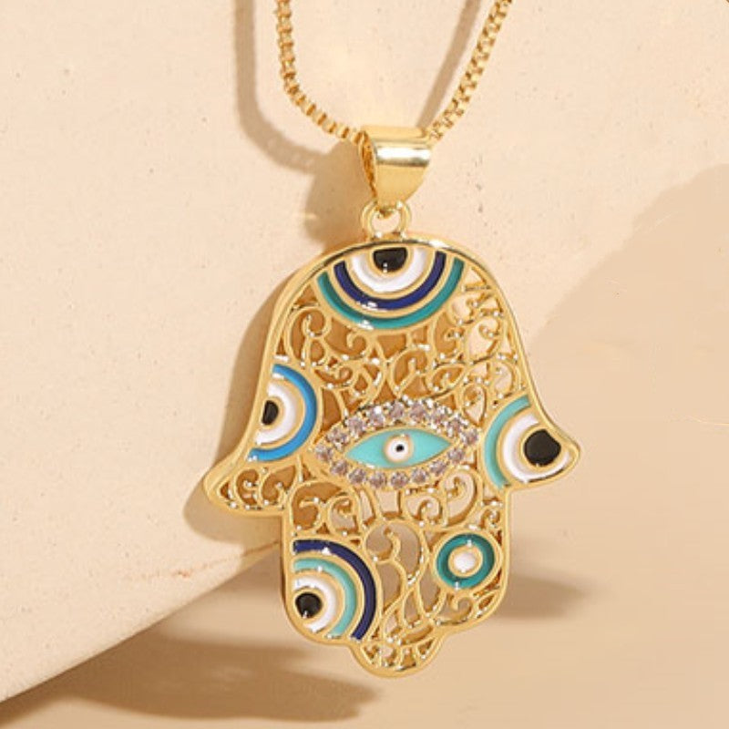 Elegant Devil's Eye Copper 14k Gold Plated Zircon Pendant Necklace In Bulk