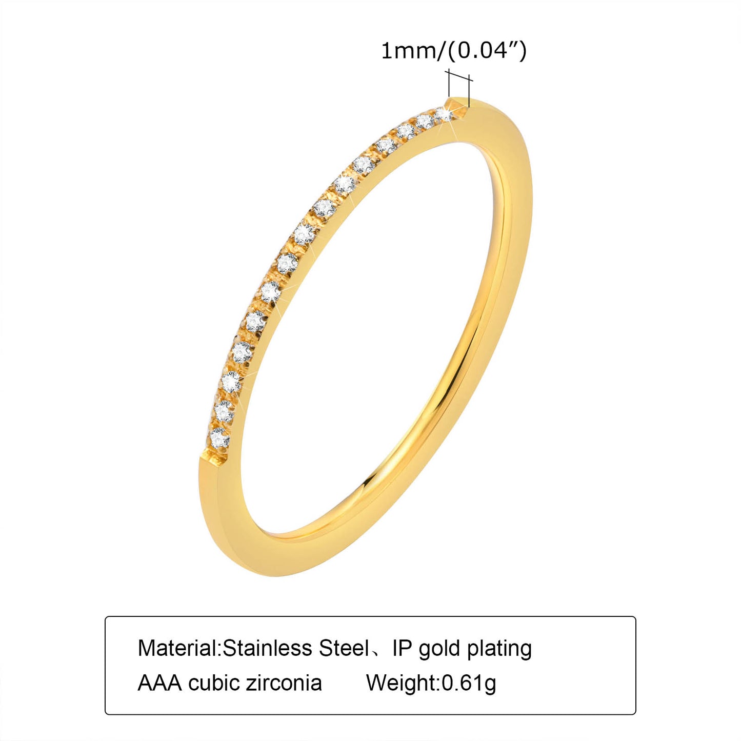 Wholesale Simple Style Circle Stainless Steel 18k Gold Plated Zircon Rings