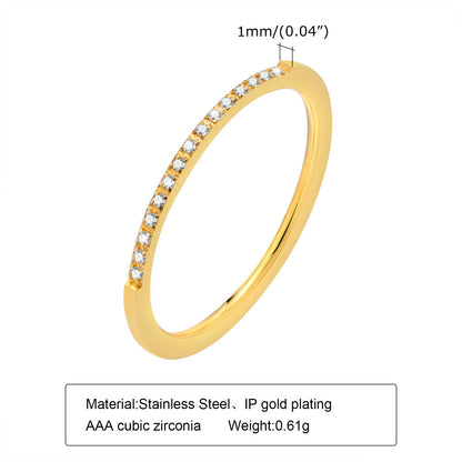 Wholesale Simple Style Circle Stainless Steel 18k Gold Plated Zircon Rings