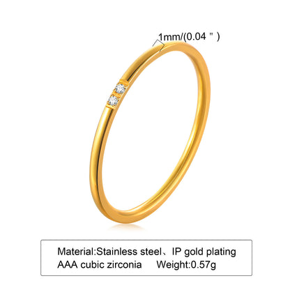 Wholesale Simple Style Circle Stainless Steel 18k Gold Plated Zircon Rings