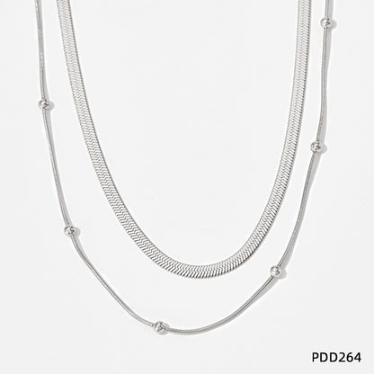 Simple Style Solid Color Stainless Steel Titanium Steel Plating Layered Necklaces