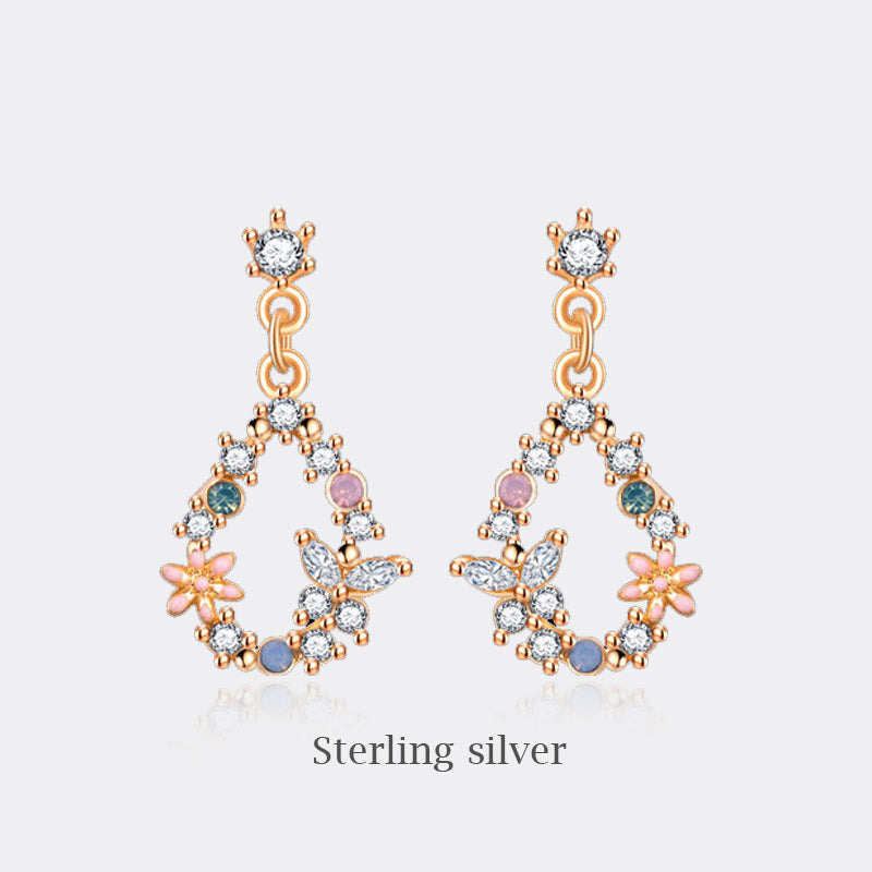 1 Pair Sweet Letter Heart Shape Flower Imitation Pearl Sterling Silver Copper Inlay Zircon Earrings