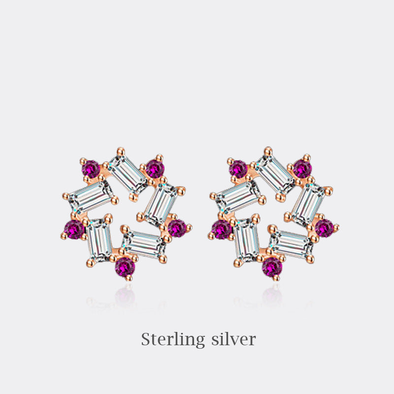 1 Pair Sweet Letter Heart Shape Flower Imitation Pearl Sterling Silver Copper Inlay Zircon Earrings