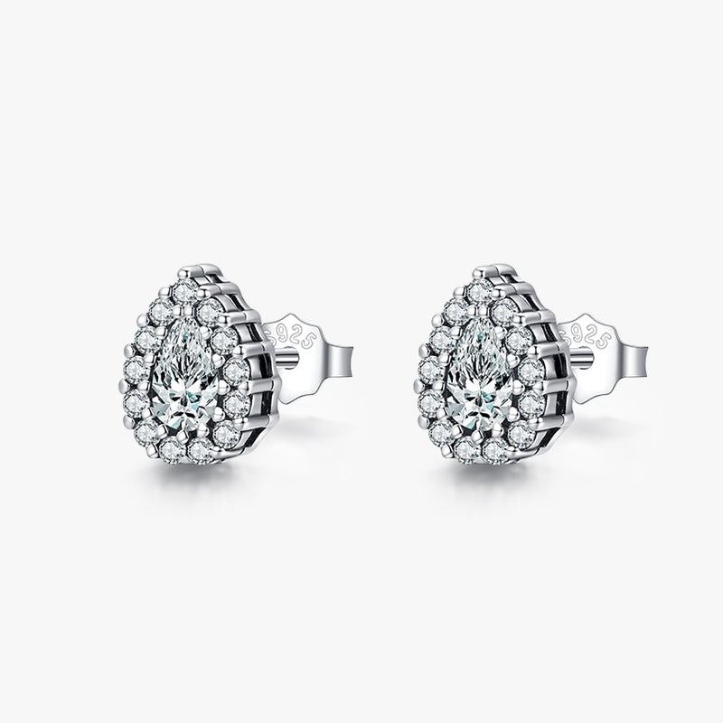 1 Pair Classic Style Water Droplets Sterling Silver Plating Inlay Zircon Silver Plated Ear Studs