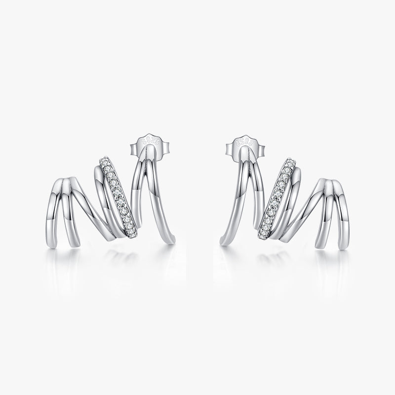 1 Pair Simple Style Lines Sterling Silver Plating Inlay Zircon Silver Plated Ear Studs