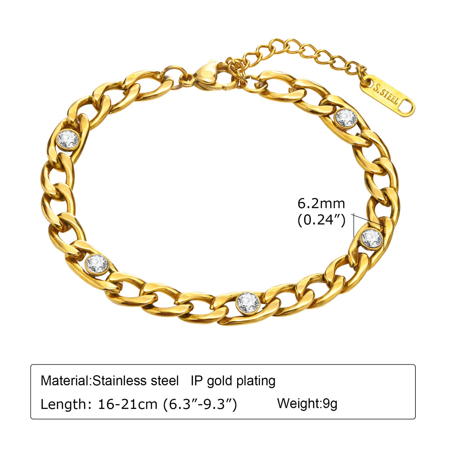 Elegant Geometric 201 Stainless Steel 18K Gold Plated Zircon Bracelets In Bulk