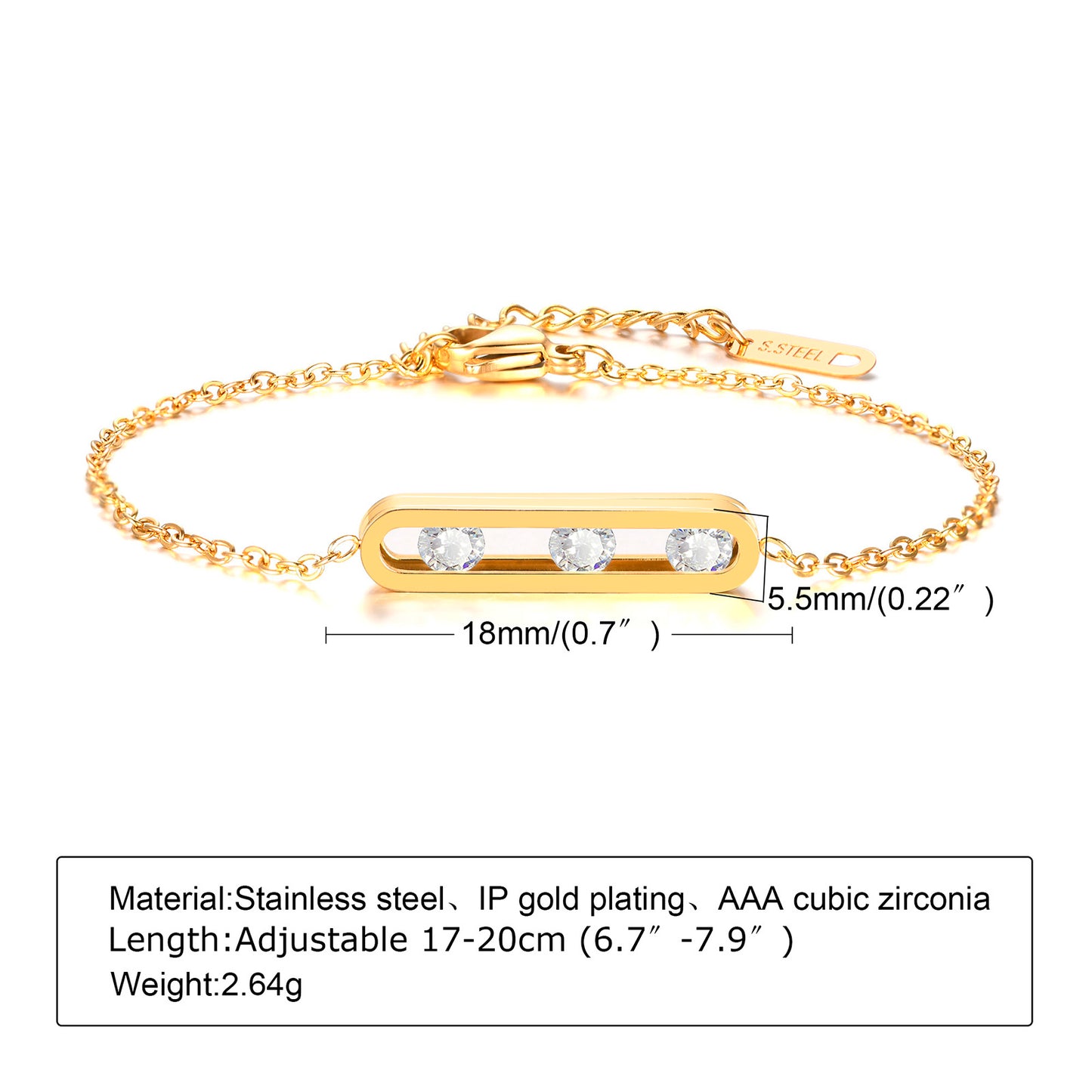 Elegant Geometric 201 Stainless Steel 18K Gold Plated Zircon Bracelets In Bulk