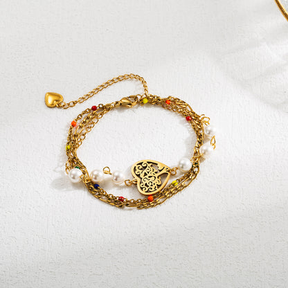 Casual Infinity Heart Shape Elephant Stainless Steel Enamel Plating Inlay Artificial Pearls 18k Gold Plated Bracelets