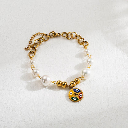 Casual Infinity Heart Shape Elephant Stainless Steel Enamel Plating Inlay Artificial Pearls 18k Gold Plated Bracelets