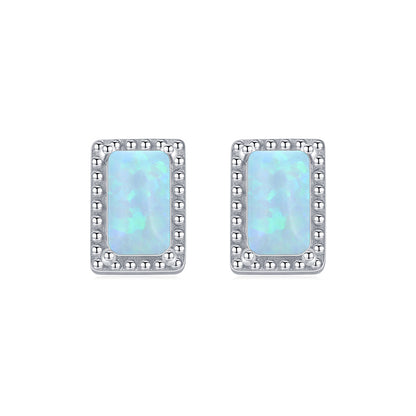 Elegant Rectangle Sterling Silver Inlay Opal Zircon Rhodium Plated Women's Rings Earrings