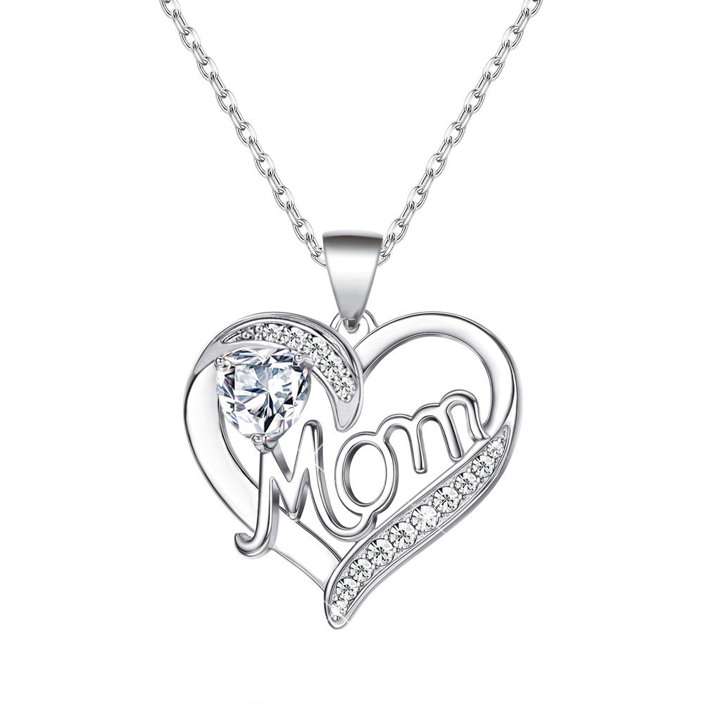 Mama Letter Moon Heart Shape Metal Copper Inlay Rhinestones Zircon Mother's Day Women's Pendant Necklace