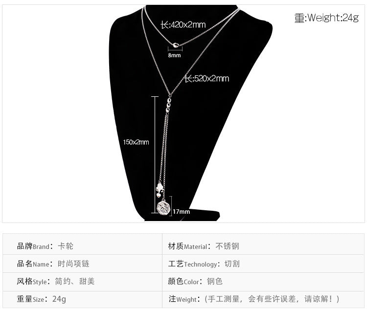 New Long Double Necklace Character Minimalist Style Stainless Steel Pendant Necklace Wholesale